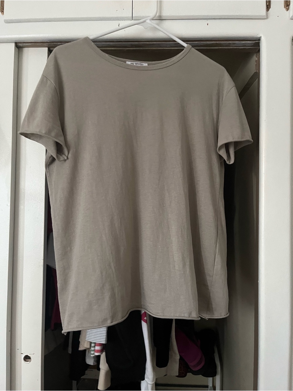 Zara Short Sleeve Crew Neck Tee in Beige